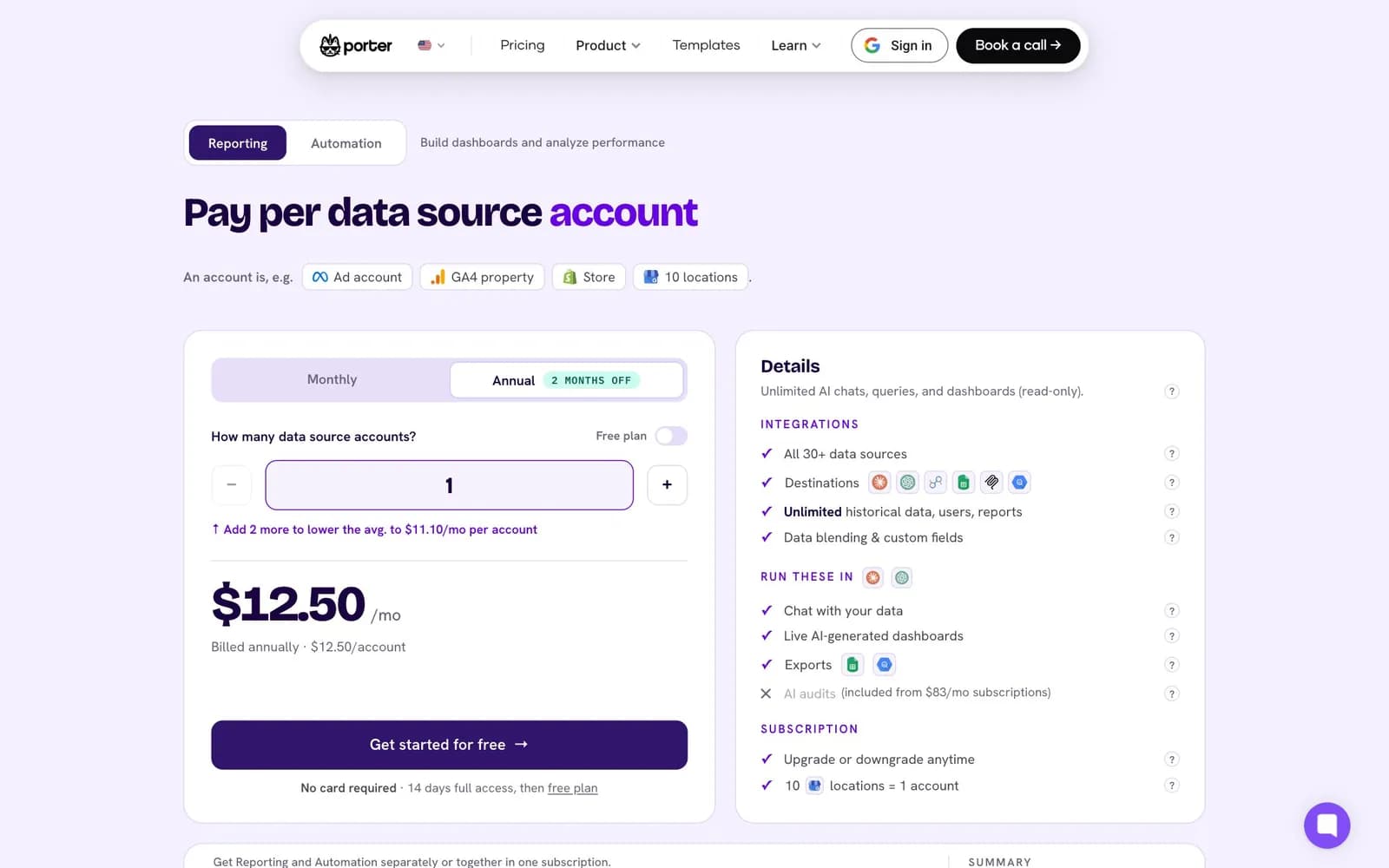 Porter Metrics pricing page, 23 October 2026