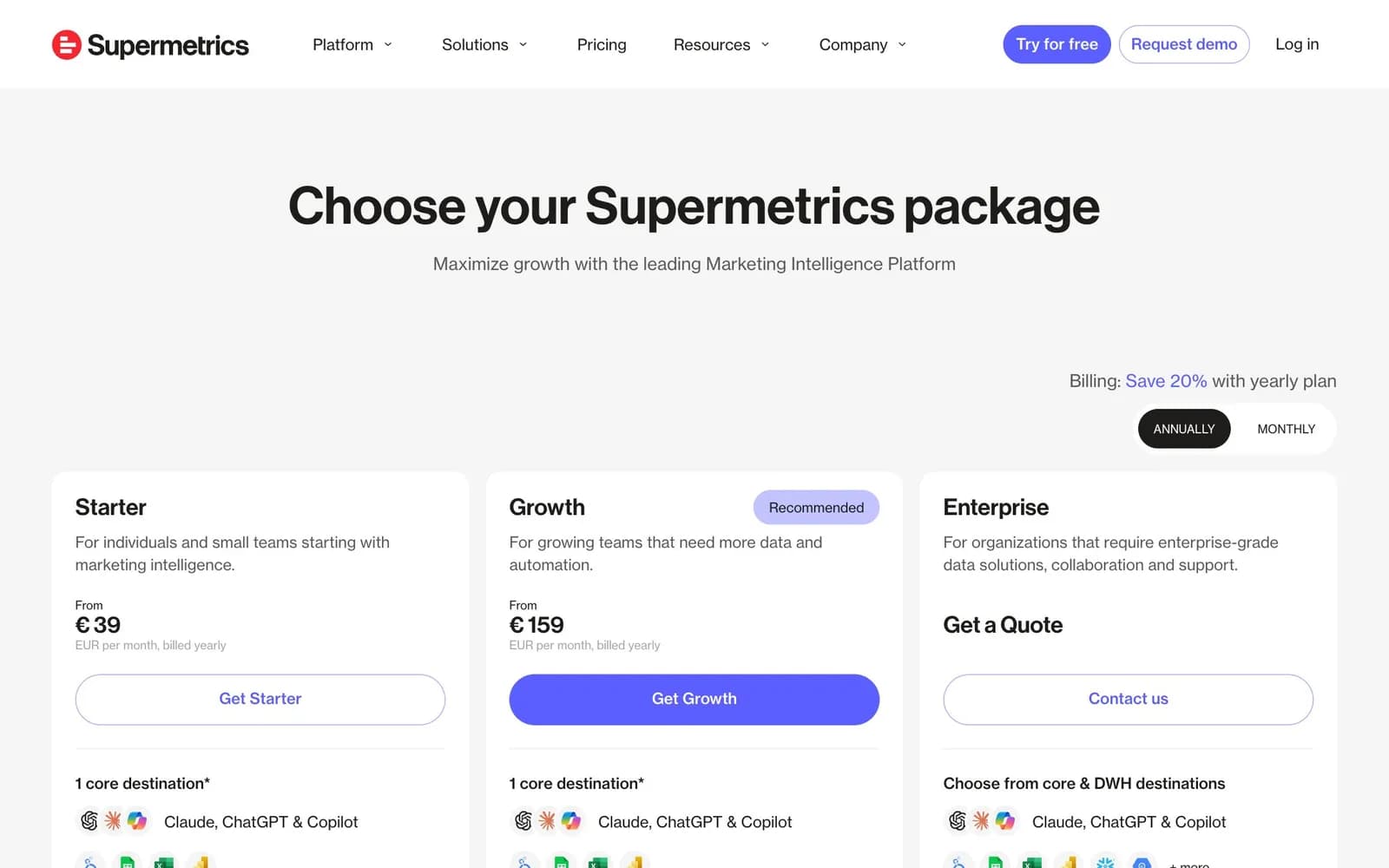Supermetrics pricing page, 23 October 2026